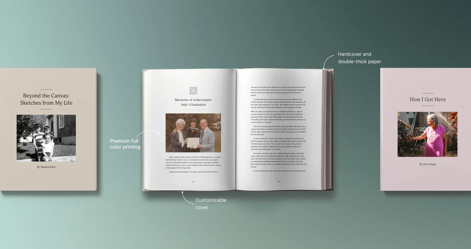Verschillende Mijn Levensverhalen-boeken naast elkaar, in warme tinten gebonden.