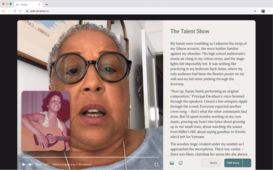 A smiley couple with two young children are sitting together on a couch looking at a laptop